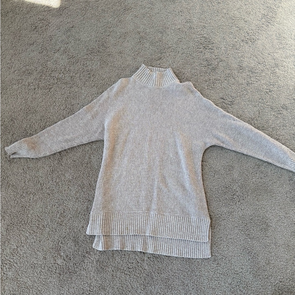 LOFT Light Gray Ribbed Mock Neck Sweater